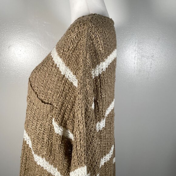 Double Zero Brown White Stripes Round Crew Neck Long Sleeve Knit Sweater M - Picture 8 of 14